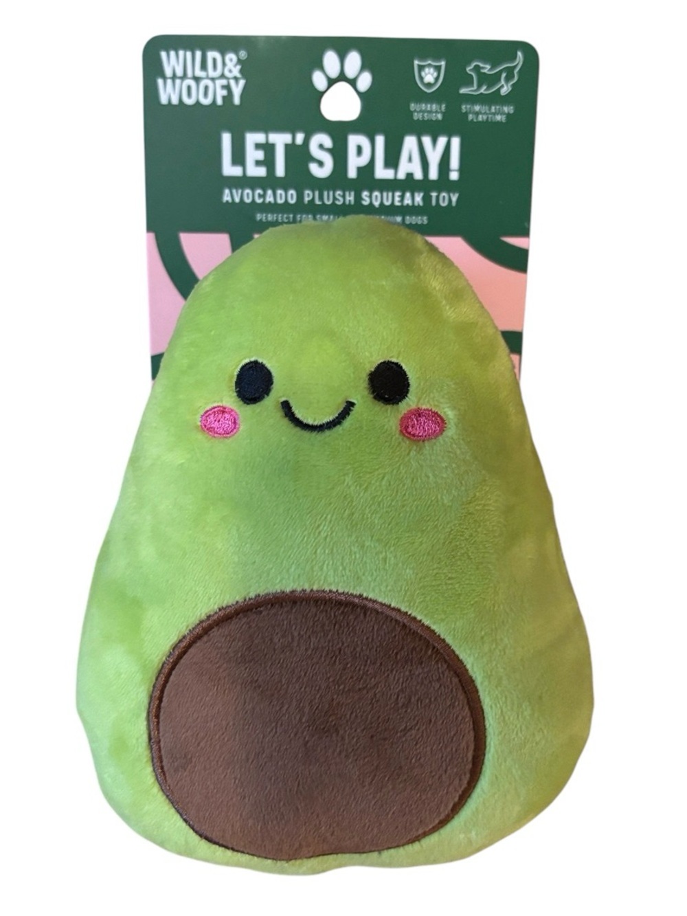 Wild & Woofy LETS PLAY! Avacado Plush Squeak Toy Small & Medium Dogs Durable NWT